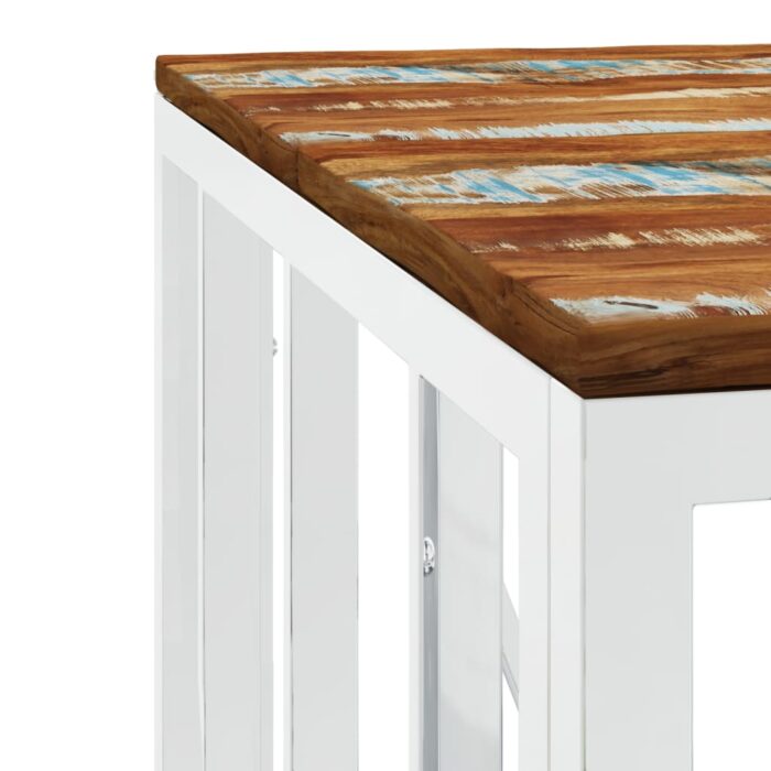 Table basse argenté acier inoxydable/bois massif récupération – Image 3
