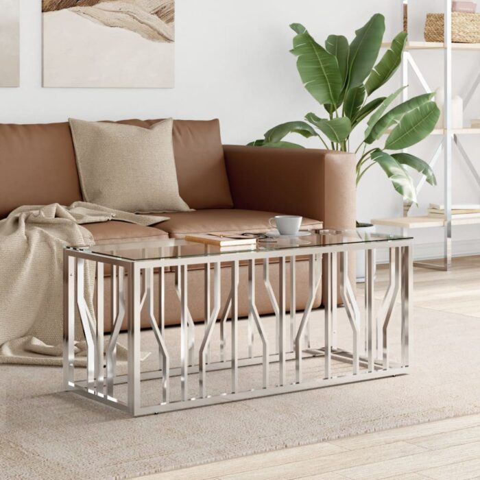 Table basse 110x45x45 cm acier inoxydable et verre – Image 1