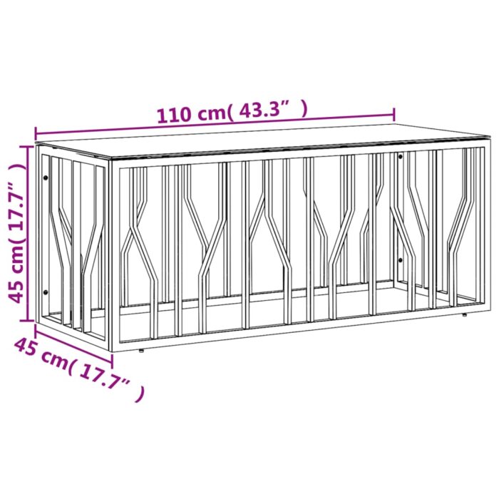 Table basse doré 110x45x45 cm acier inoxydable et verre – Image 4