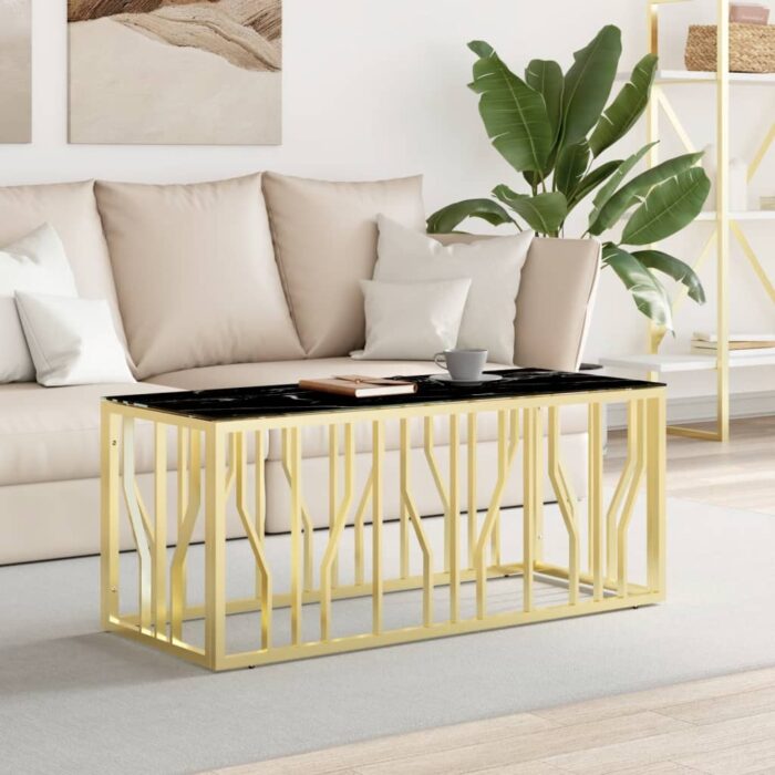 Table basse doré 110x45x45 cm acier inoxydable et verre – Image 1