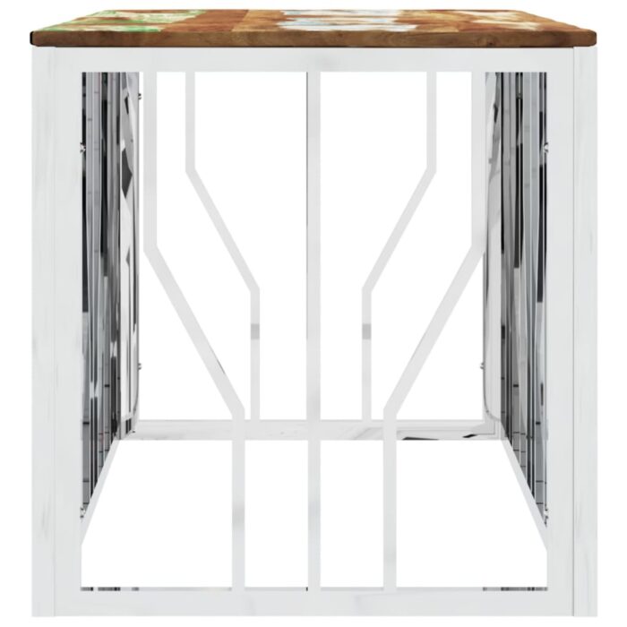 Table basse argenté acier inoxydable/bois massif récupération – Image 2