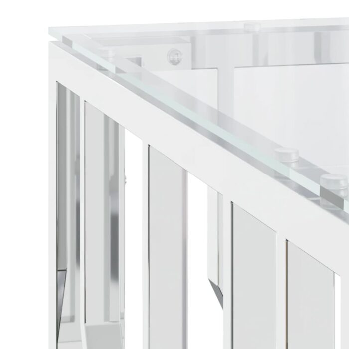 Table basse 80x80x40 cm acier inoxydable et verre – Image 3
