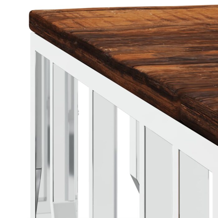 Table basse argenté acier inoxydable/bois massif récupération – Image 3