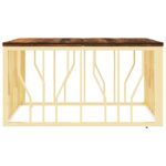 Table basse doré acier inoxydable et bois massif récupération – Image 2