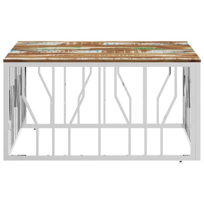 Table basse argenté acier inoxydable/bois massif récupération – Image 2