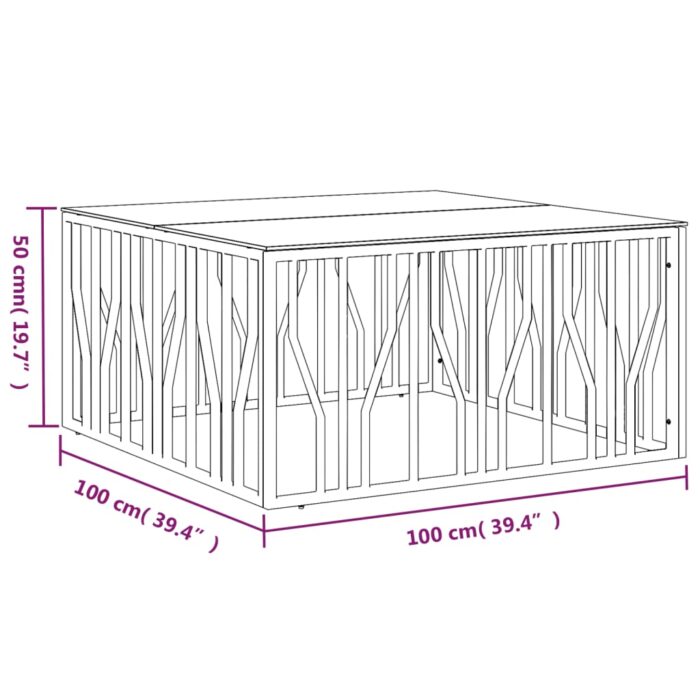 Table basse 100x100x50 cm acier inoxydable et verre – Image 4