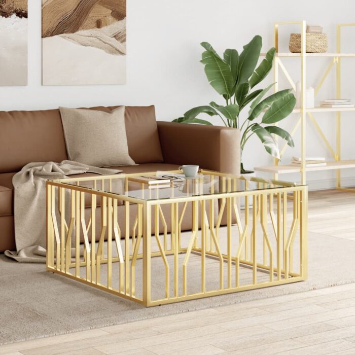 Table basse 100x100x50 cm acier inoxydable et verre – Image 1