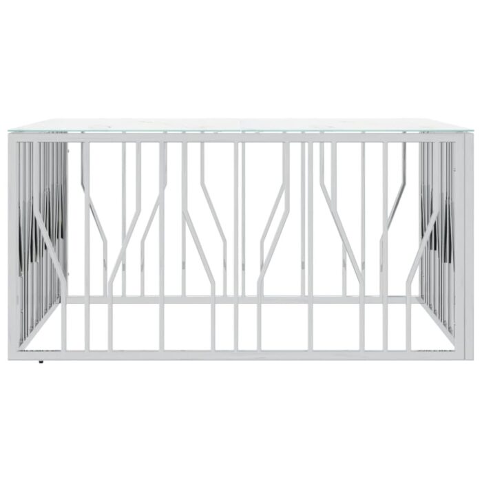 Table basse argenté 100x100x50 cm acier inoxydable et verre – Image 2