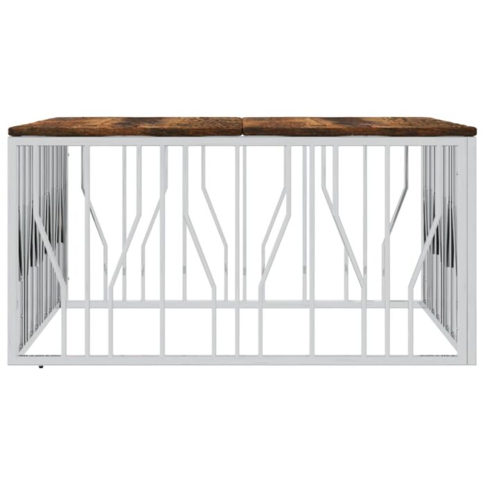 Table basse argenté acier inoxydable/bois massif récupération – Image 2