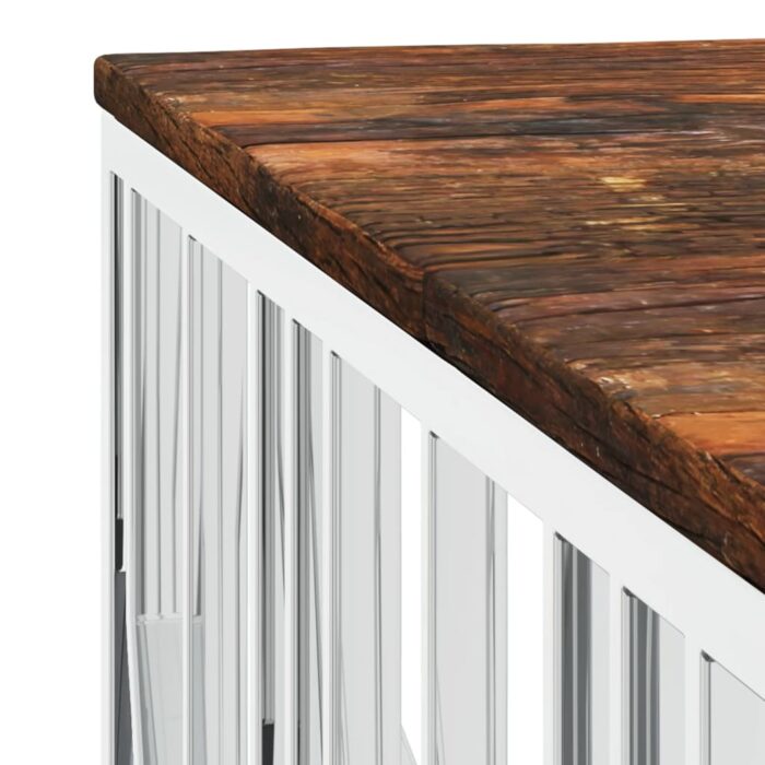 Table basse argenté acier inoxydable/bois massif récupération – Image 3
