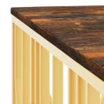 Table basse doré acier inoxydable et bois massif récupération – Image 3