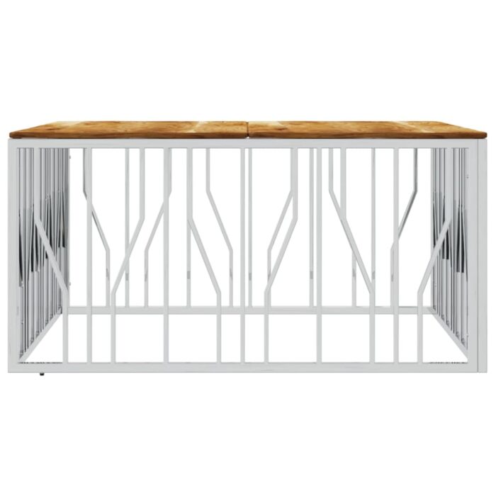 Table basse argenté acier inoxydable et bois massif d'acacia – Image 2