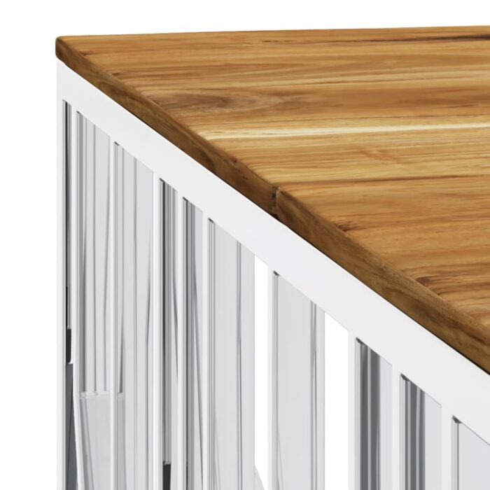 Table basse argenté acier inoxydable et bois massif d'acacia – Image 3