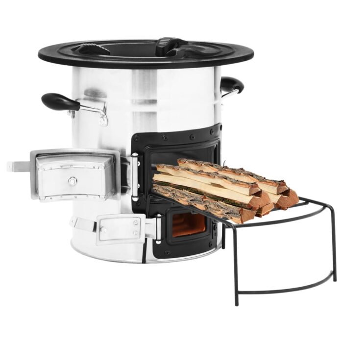 Poêle à bois de camping Argenté 51,5x35x30,5cm Acier inoxydable – Image 1