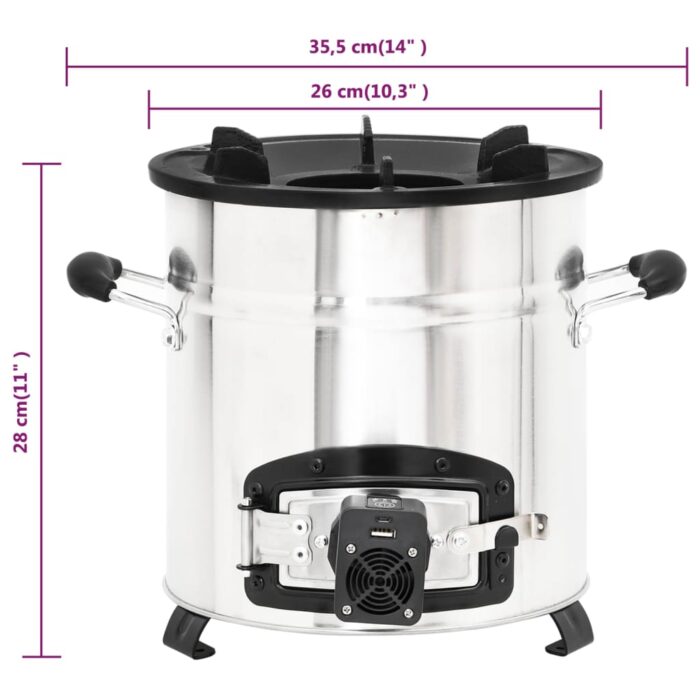 Poêle à bois avec ventilateur USB Argenté 35,5x26x28 cm Inox – Image 10