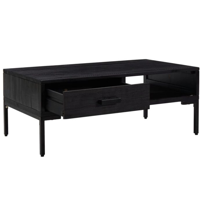 Table basse Noir 90x50x35 cm Bois de pin massif – Image 2