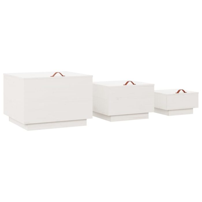 Boîtes de rangement et couvercles 3pcs Blanc Bois massif de pin – Image 3
