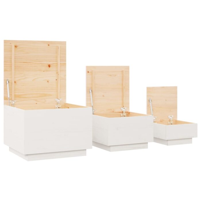 Boîtes de rangement et couvercles 3pcs Blanc Bois massif de pin – Image 4