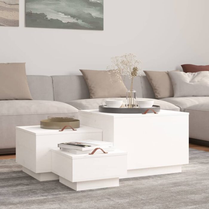 Boîtes de rangement et couvercles 3pcs Blanc Bois massif de pin – Image 1