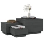 Boîtes de rangement et couvercles 3 pcs Gris Bois massif de pin – Image 2