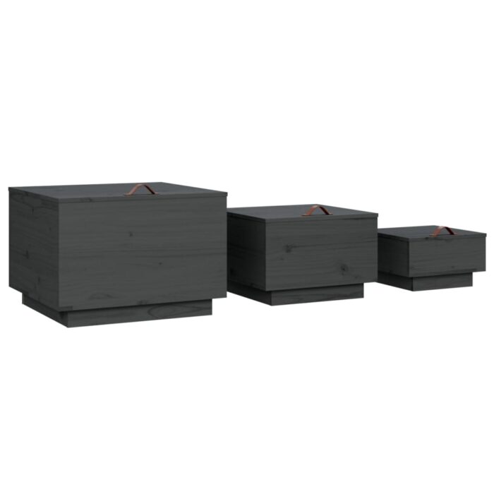 VXL8720287203322_g_en_hd_3.jpg Boîtes de rangement et couvercles 3 pcs Gris Bois massif de pin – Image 3