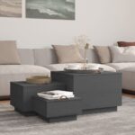 Boîtes de rangement et couvercles 3 pcs Gris Bois massif de pin