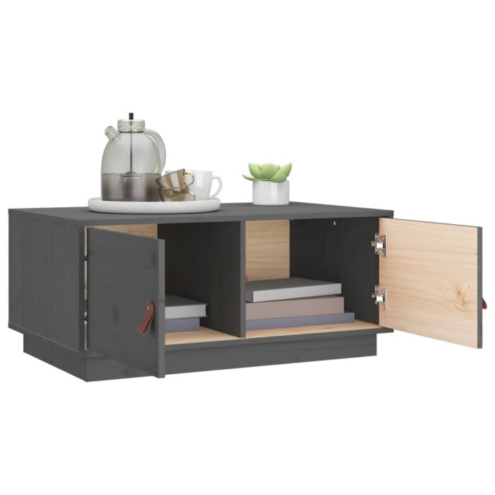 Table basse Gris 80x50x35 cm Bois massif de pin – Image 2