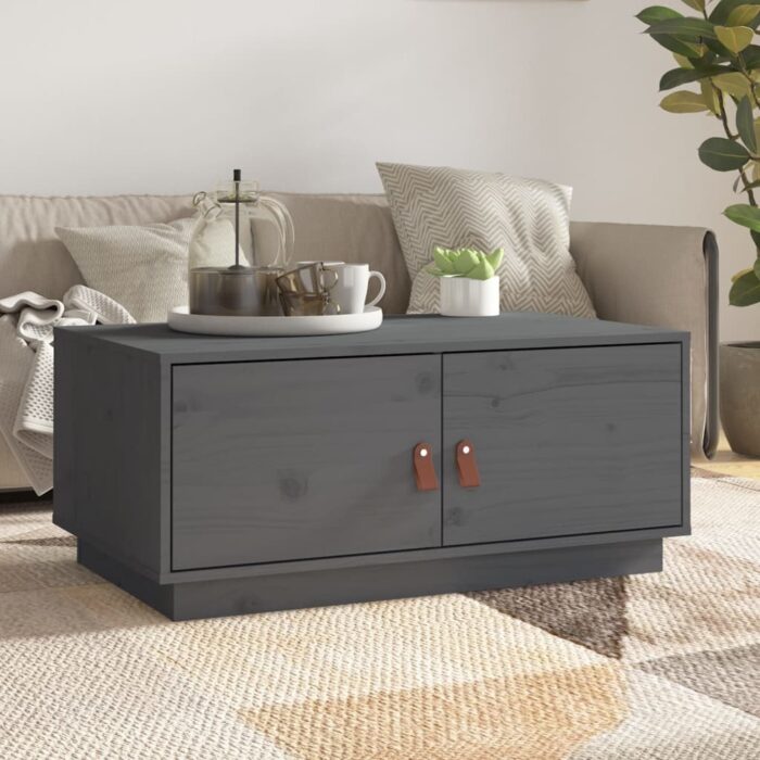 Table basse Gris 80x50x35 cm Bois massif de pin – Image 1