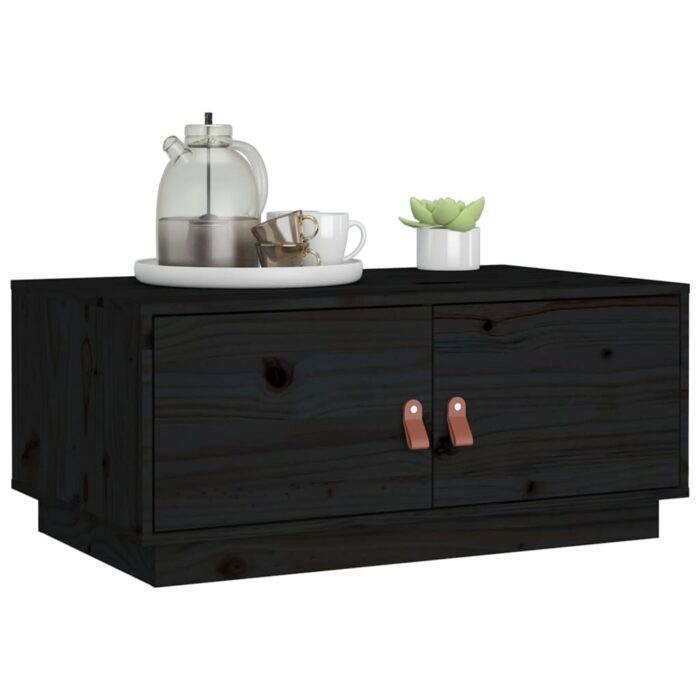 Table basse Noir 80x50x35 cm Bois massif de pin – Image 2