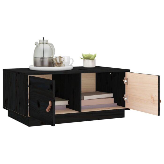 Table basse Noir 80x50x35 cm Bois massif de pin – Image 3