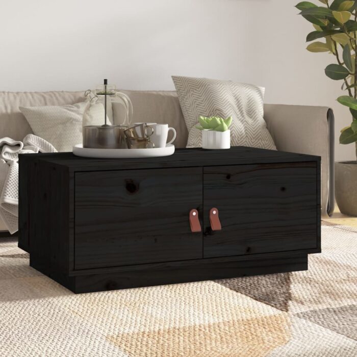 Table basse Noir 80x50x35 cm Bois massif de pin – Image 1
