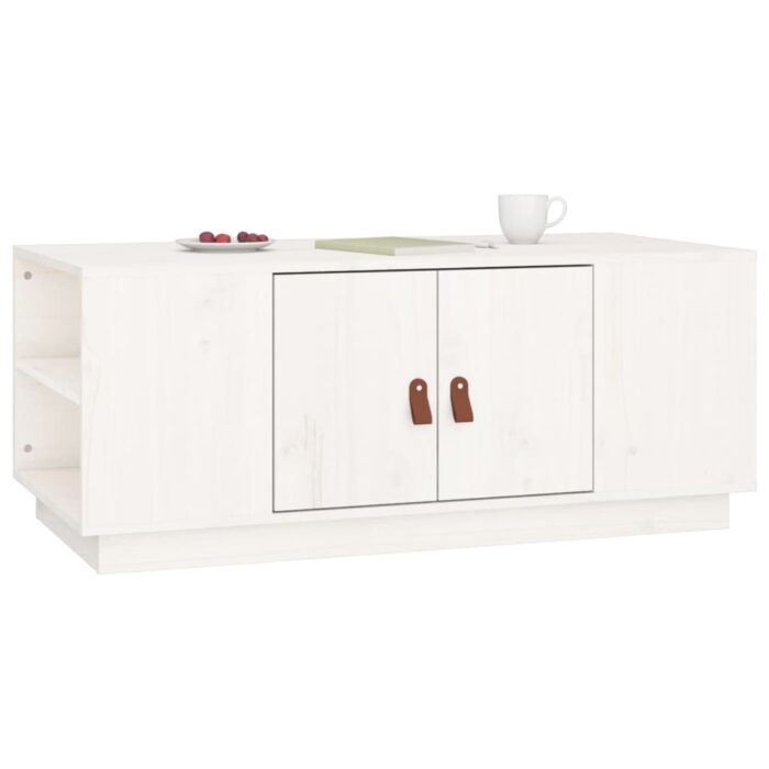 Table basse Blanc 100x50x41 cm Bois massif de pin – Image 3