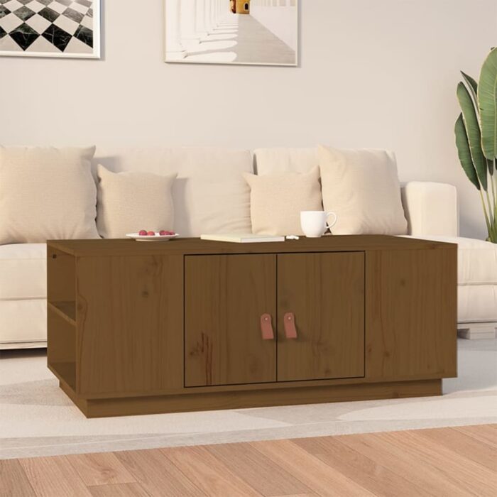 Table basse Marron miel 100x50x41 cm Bois massif de pin – Image 1