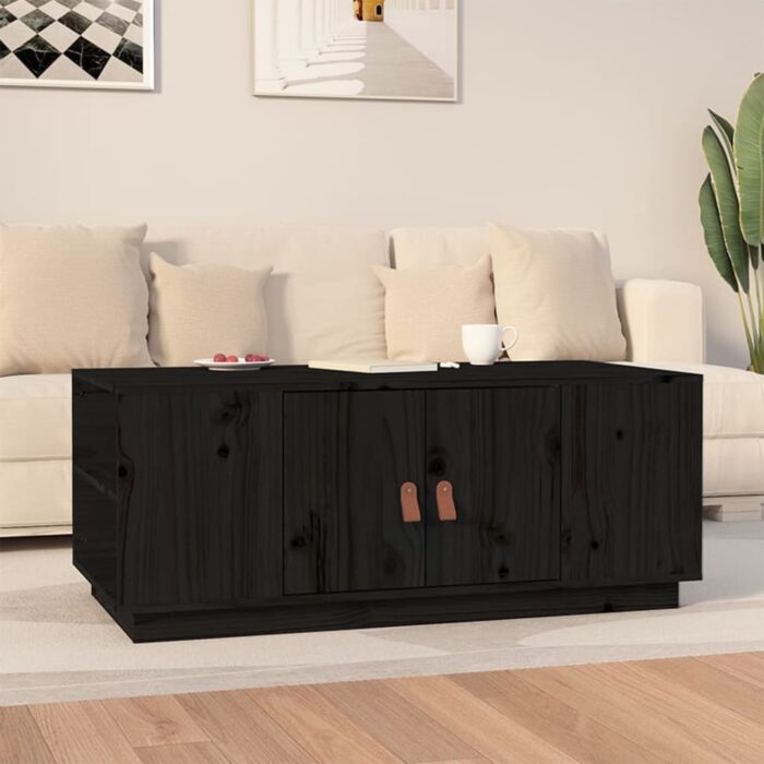 Table basse Noir 100x50x41 cm Bois massif de pin – Image 1