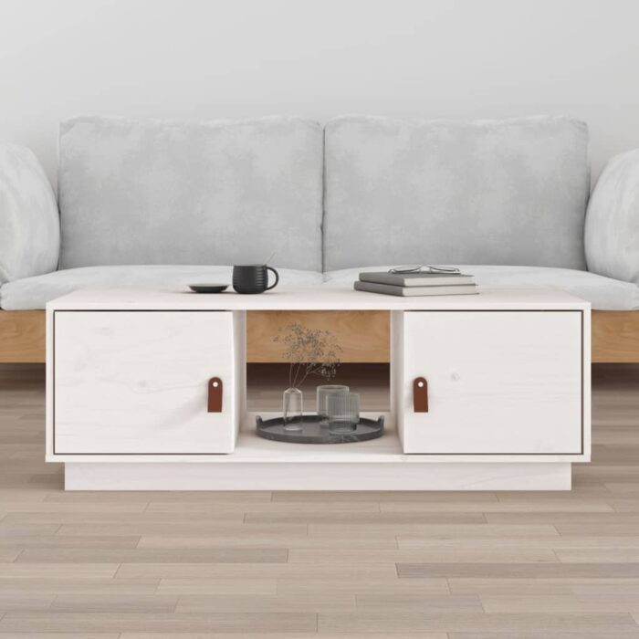 Table basse Blanc 100x50x35 cm Bois massif de pin – Image 1