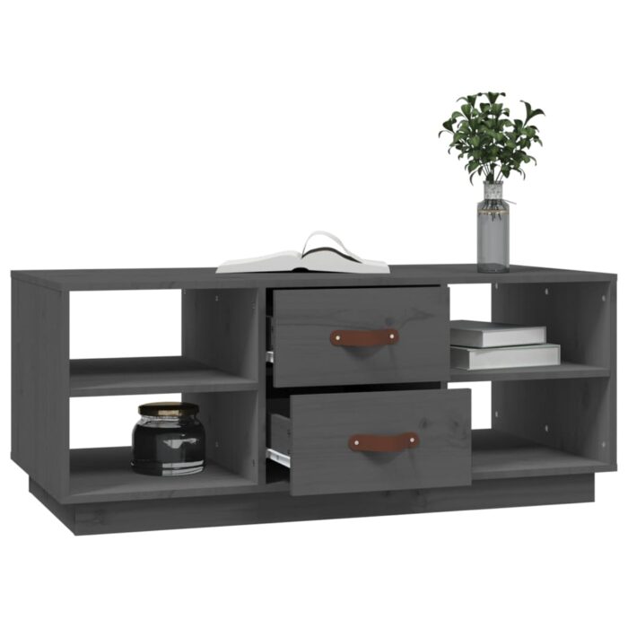 Table basse Gris 100x50x41 cm Bois massif de pin – Image 2