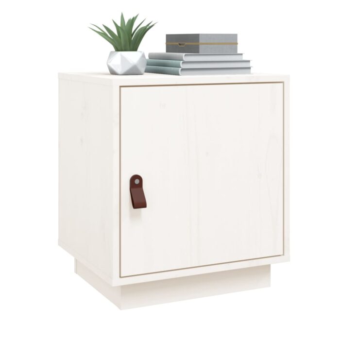Table de chevet Blanc 40x34x45 cm Bois de pin massif – Image 2
