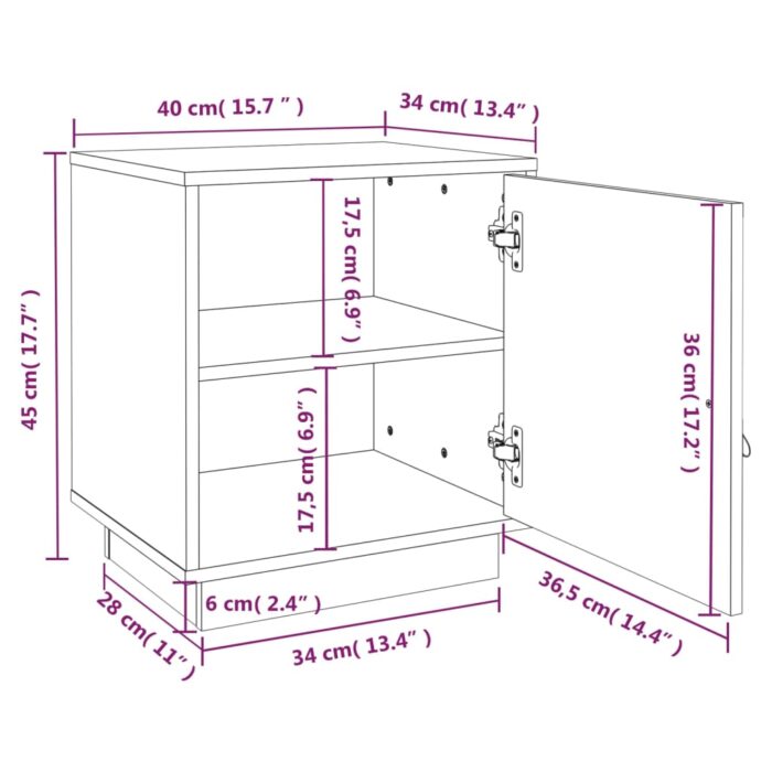 Table de chevet Blanc 40x34x45 cm Bois de pin massif – Image 9