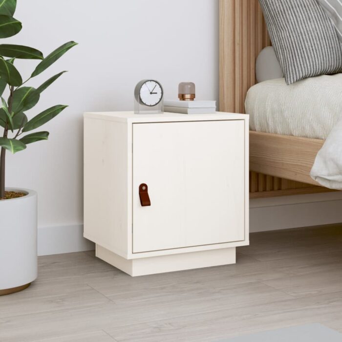Table de chevet Blanc 40x34x45 cm Bois de pin massif – Image 1