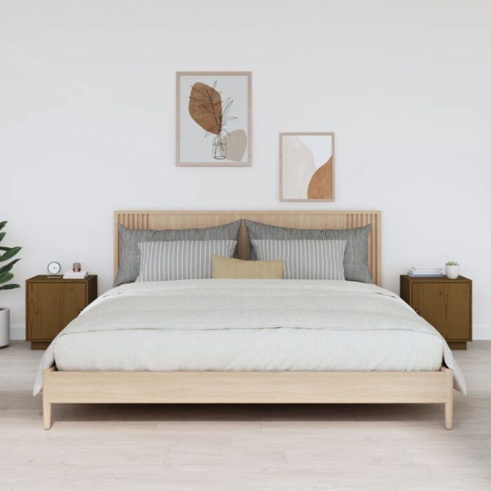 Tables de chevet 2pcs Marron miel 40x34x45cm Bois de pin massif – Image 1