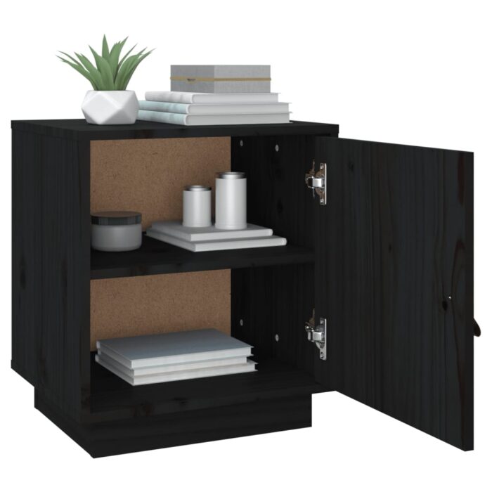 Tables de chevet 2 pcs Noir 40x34x45 cm Bois de pin massif – Image 3