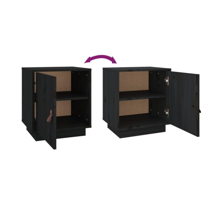 Tables de chevet 2 pcs Noir 40x34x45 cm Bois de pin massif – Image 6