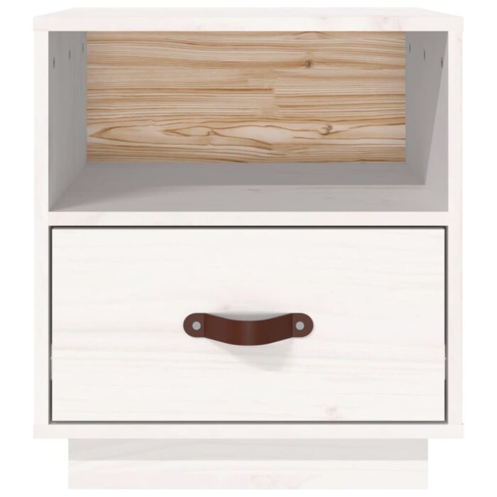 Table de chevet Blanc 40x34x45 cm Bois de pin massif – Image 4