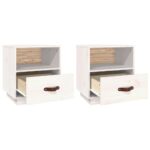 Tables de chevet 2 pcs Blanc 40x34x45 cm Bois de pin massif – Image 4