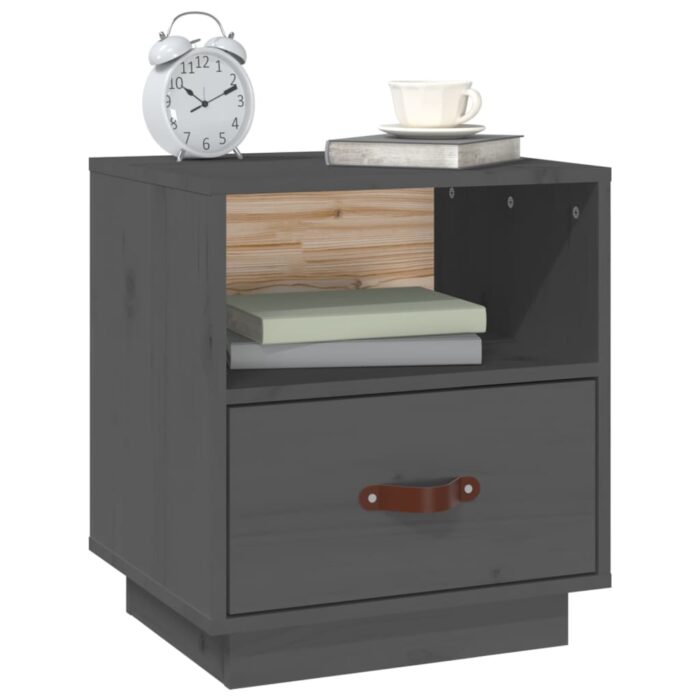 Table de chevet Gris 40x34x45 cm Bois de pin massif – Image 2