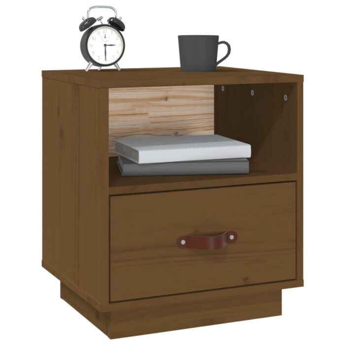Table de chevet Marron miel 40x34x45 cm Bois de pin massif – Image 2