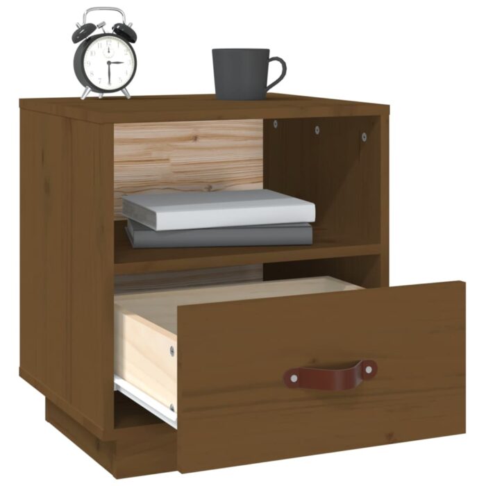 Table de chevet Marron miel 40x34x45 cm Bois de pin massif – Image 3