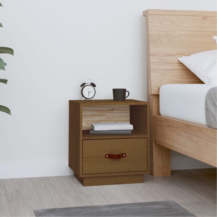 Table de chevet Marron miel 40x34x45 cm Bois de pin massif – Image 1