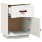 Table de chevet Blanc 40x34x55 cm Bois de pin solide – Image 5