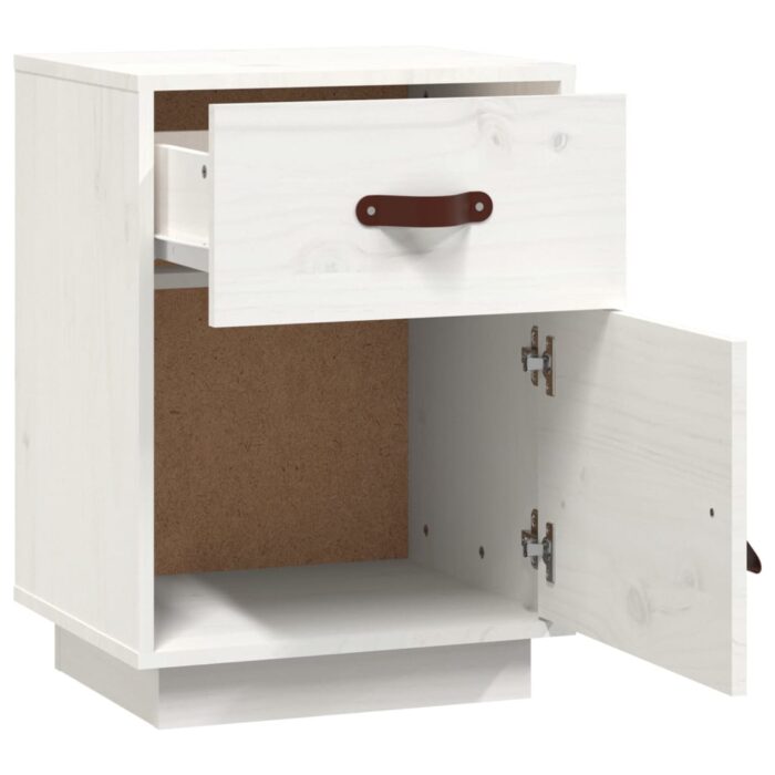 Table de chevet Blanc 40x34x55 cm Bois de pin solide – Image 5